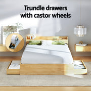 Artiss AURA Pine Queen Bed Frame with Charging Ports and Drawers
