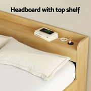 Artiss AURA Pine Queen Bed Frame with Charging Ports and Drawers