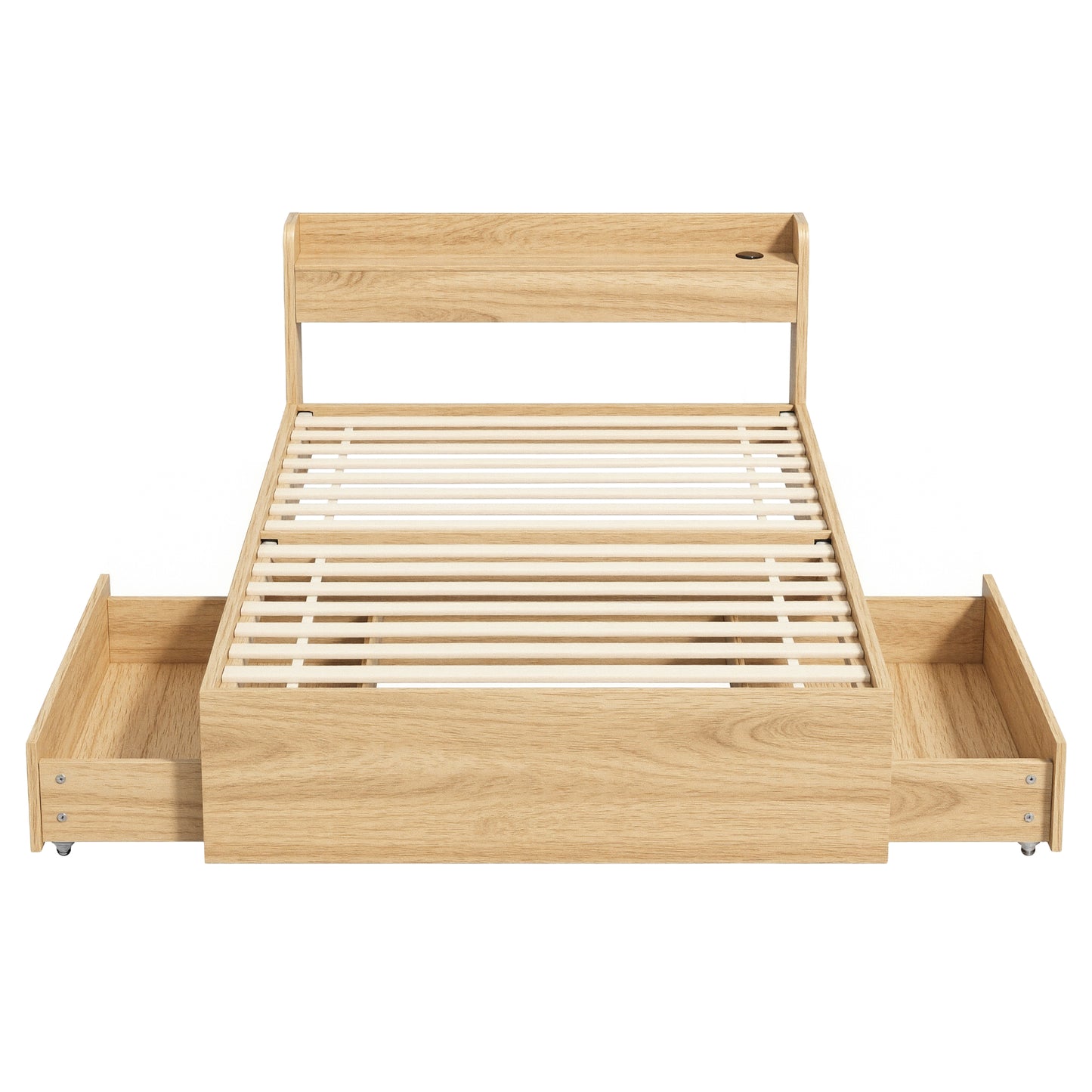Artiss Single Bed Frame with 2 Storage Drawers Platform Bed Base with USB Ports Sturdy Wooden Slat Support WBED-F-AURA-S-WD-AB
