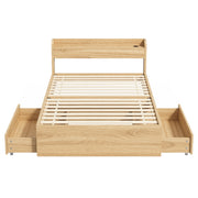 Artiss Single Bed Frame with 2 Storage Drawers Platform Bed Base with USB Ports Sturdy Wooden Slat Support WBED-F-AURA-S-WD-AB