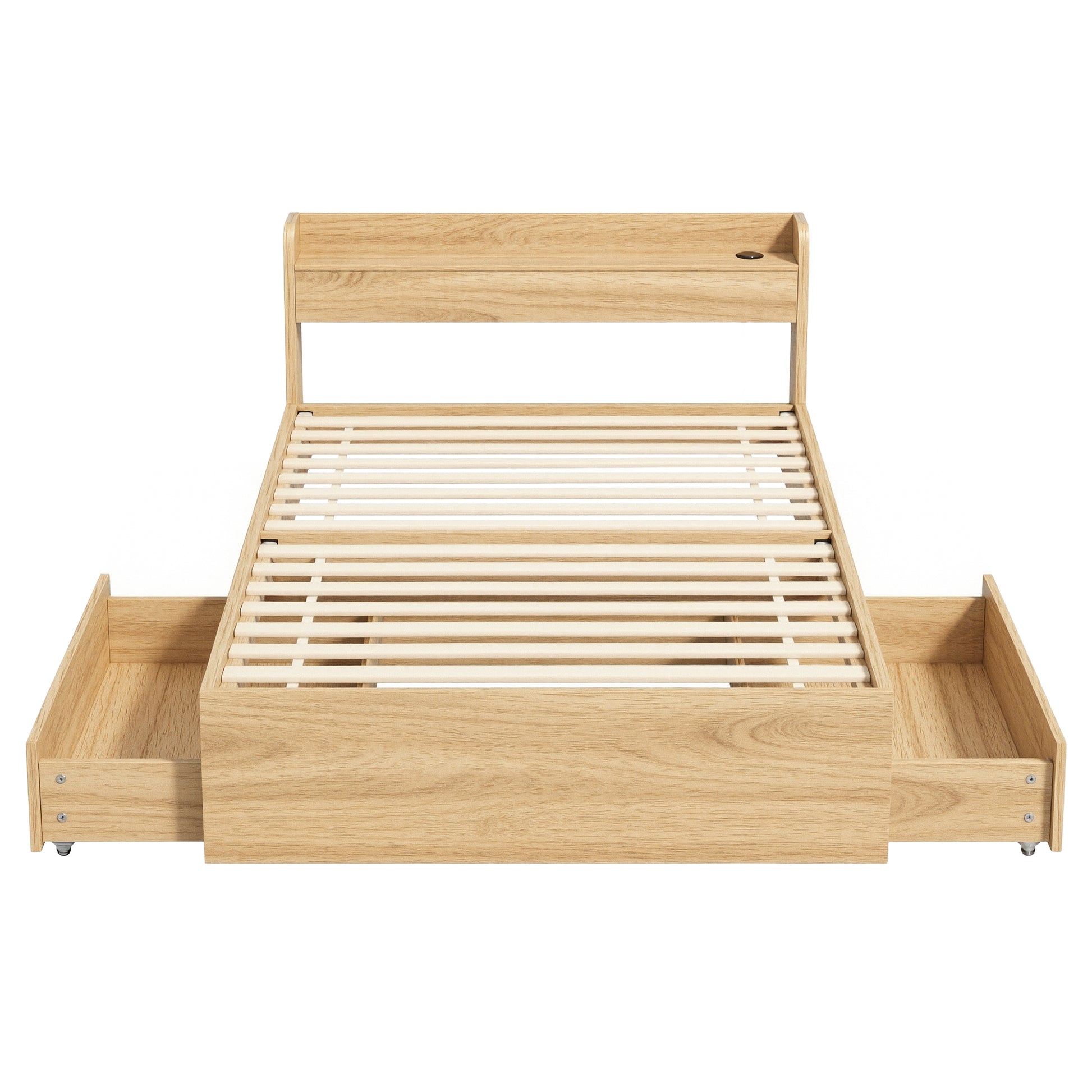 Artiss Single Bed Frame with 2 Storage Drawers Platform Bed Base with USB Ports Sturdy Wooden Slat Support WBED-F-AURA-S-WD-AB