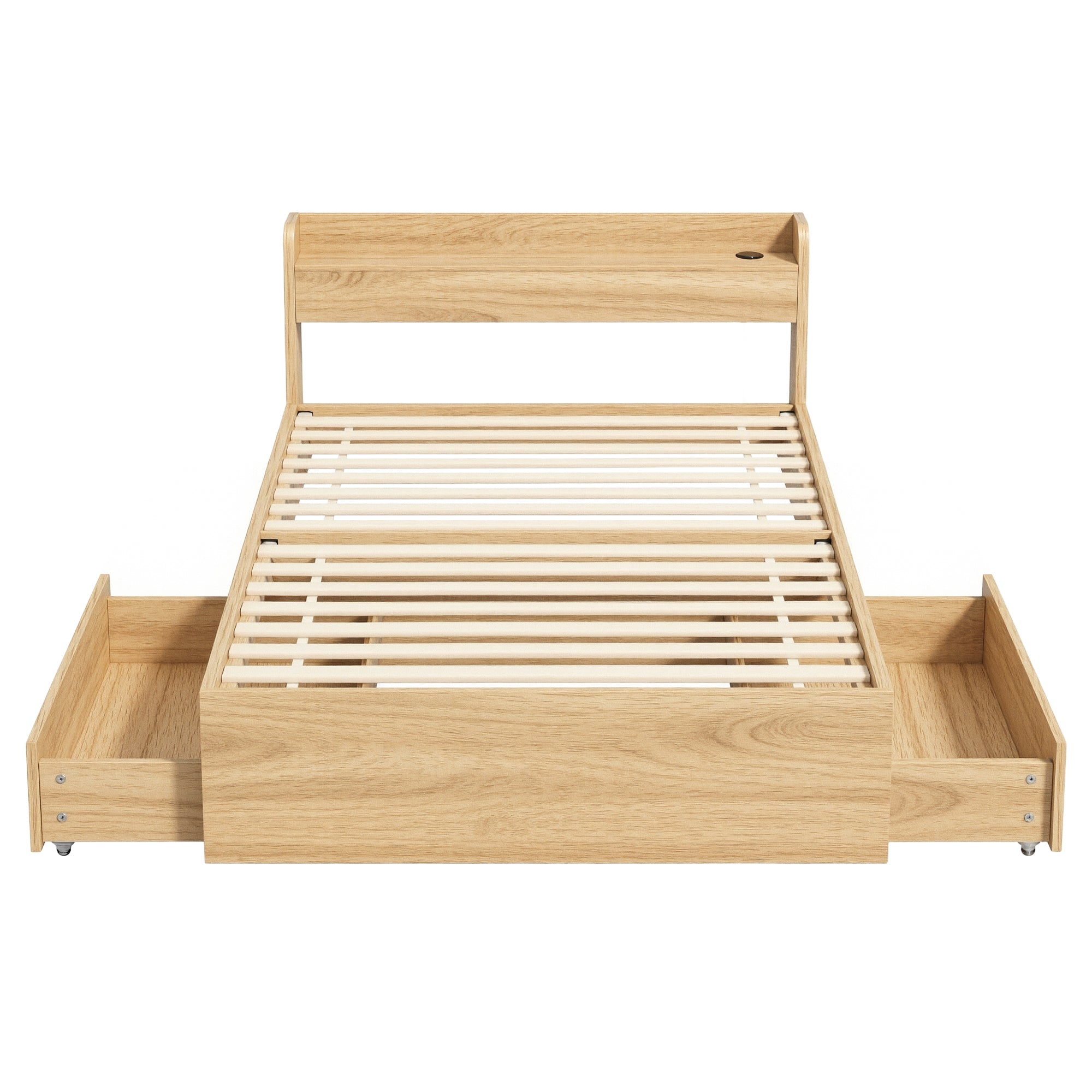 Artiss Single Bed Frame with 2 Storage Drawers Platform Bed Base with USB Ports Sturdy Wooden Slat Support WBED-F-AURA-S-WD-AB