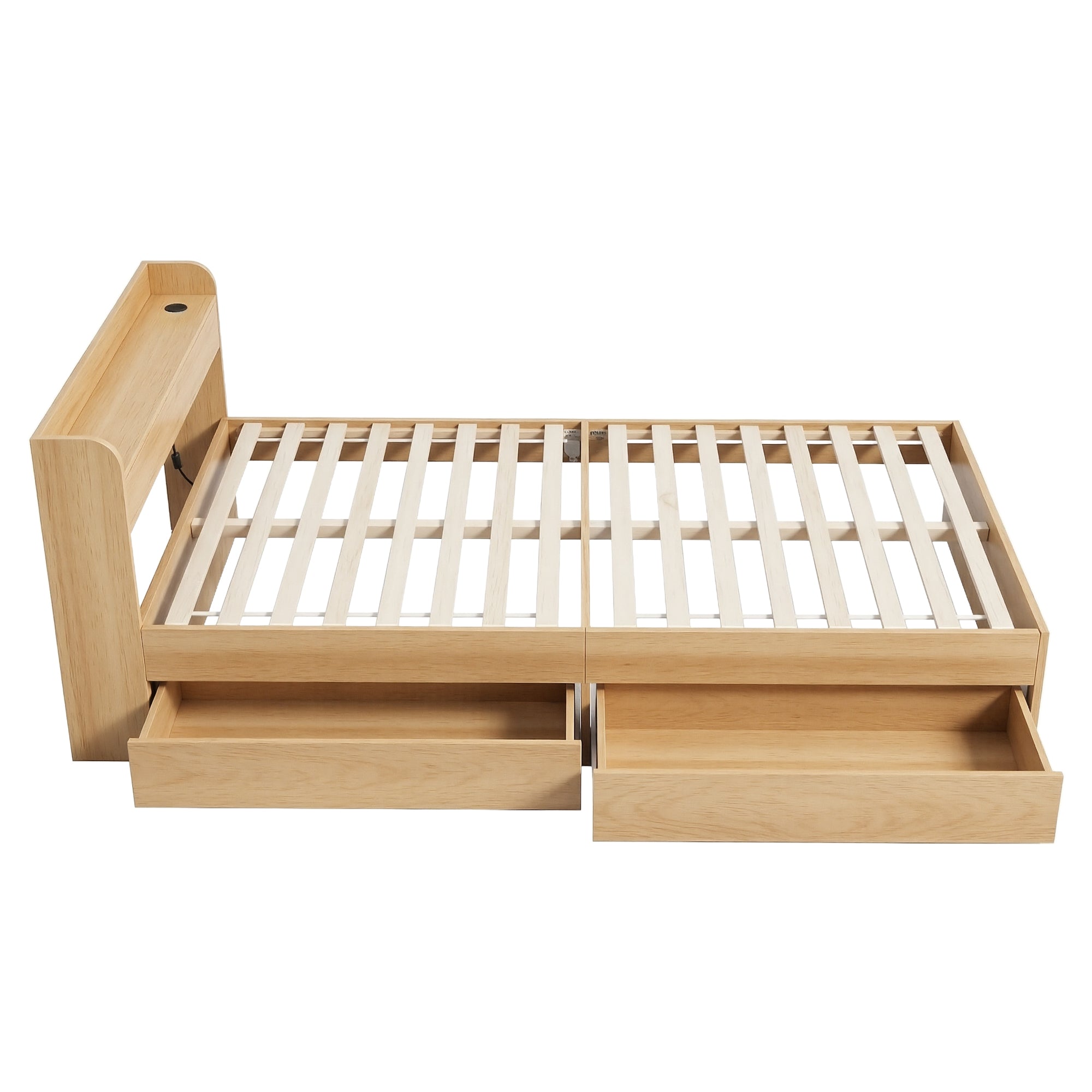 Artiss Single Bed Frame with 2 Storage Drawers Platform Bed Base with USB Ports Sturdy Wooden Slat Support WBED-F-AURA-S-WD-AB