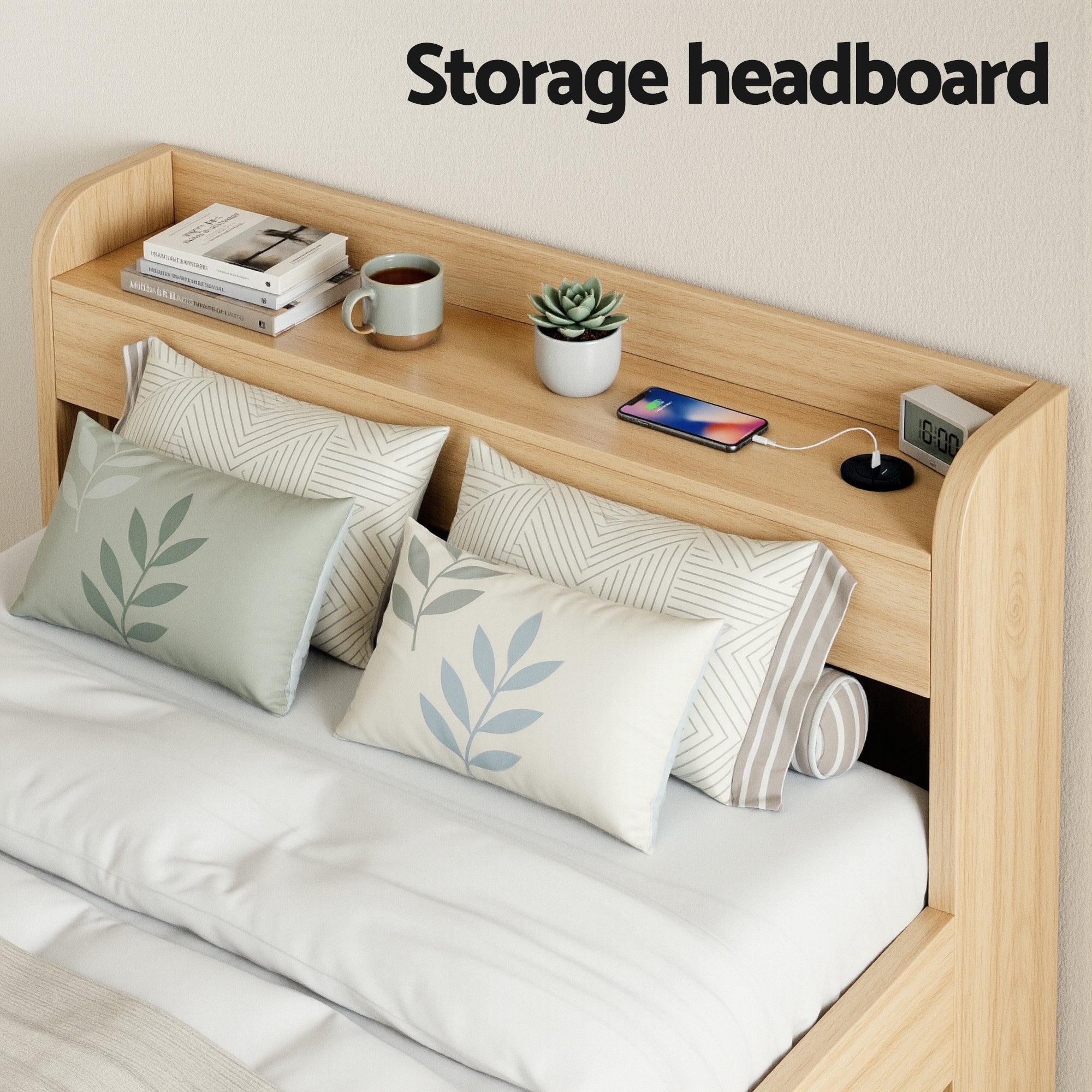 Artiss Single Bed Frame with 2 Storage Drawers Platform Bed Base with USB Ports Sturdy Wooden Slat Support WBED-F-AURA-S-WD-AB