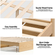 Artiss Single Bed Frame with 2 Storage Drawers Platform Bed Base with USB Ports Sturdy Wooden Slat Support WBED-F-AURA-S-WD-AB