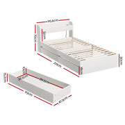 Artiss AURA White Single Bed Frame with Charging Ports and Drawers