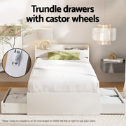 Artiss AURA White Single Bed Frame with Charging Ports and Drawers