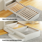 Artiss AURA White Single Bed Frame with Charging Ports and Drawers