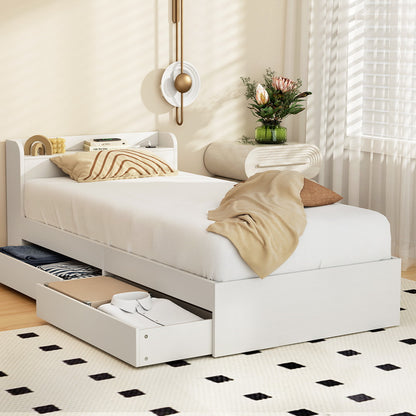 Artiss Bed Frame Single Size with Charging Ports and 2 Drawers AURA WBED-F-AURA-S-WH-AB