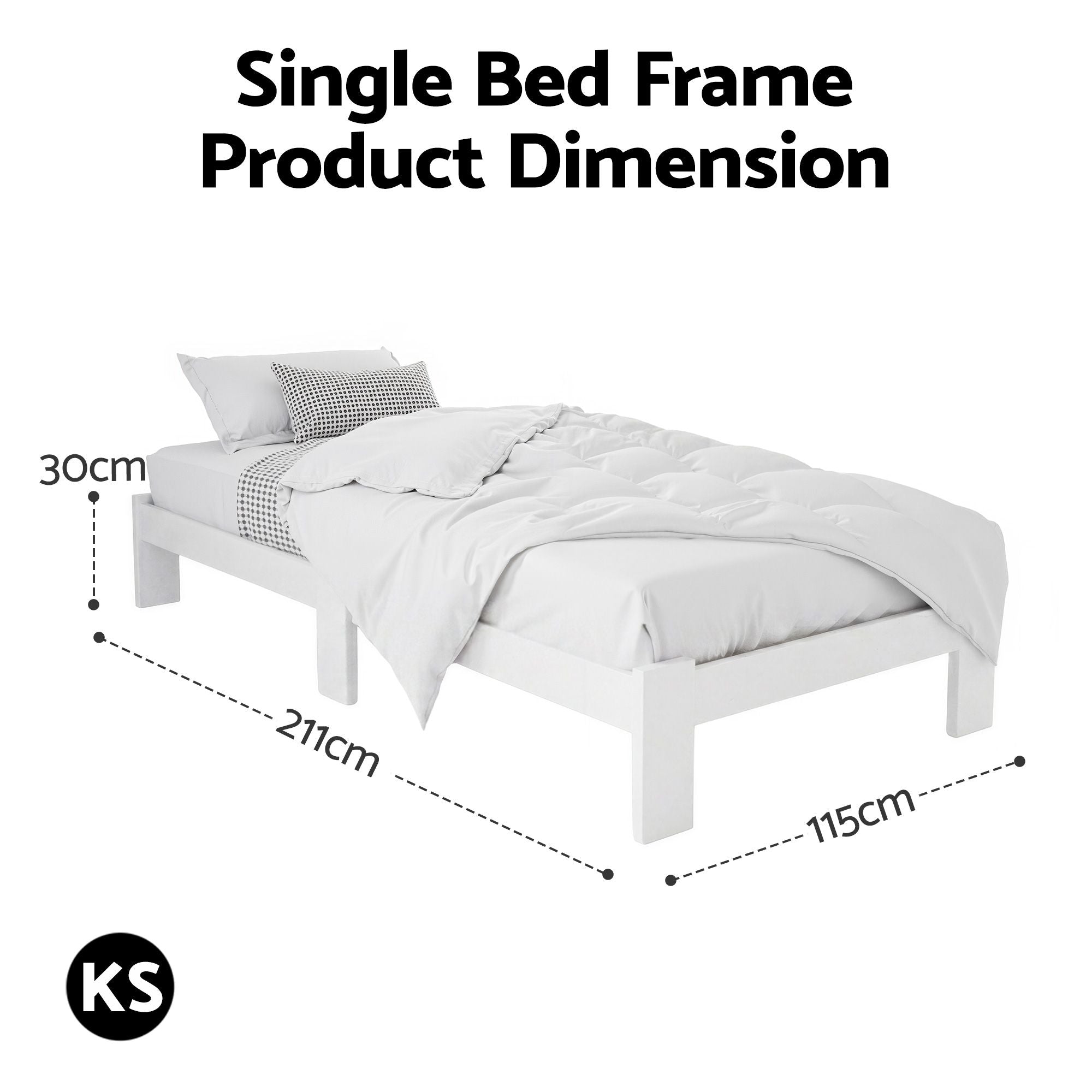 Artiss Bed Frame King Single Size Wooden White JADE WBED-F-BASE-JADE-KS