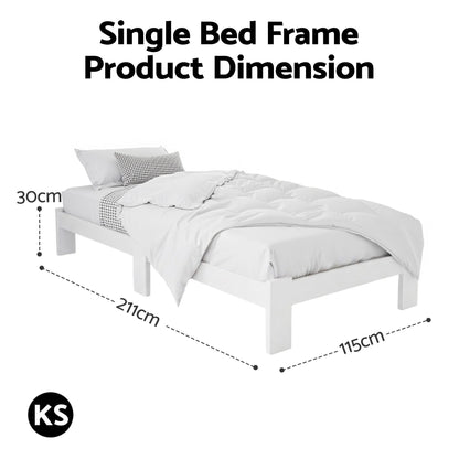 Artiss Bed Frame King Single Size Wooden White JADE WBED-F-BASE-JADE-KS
