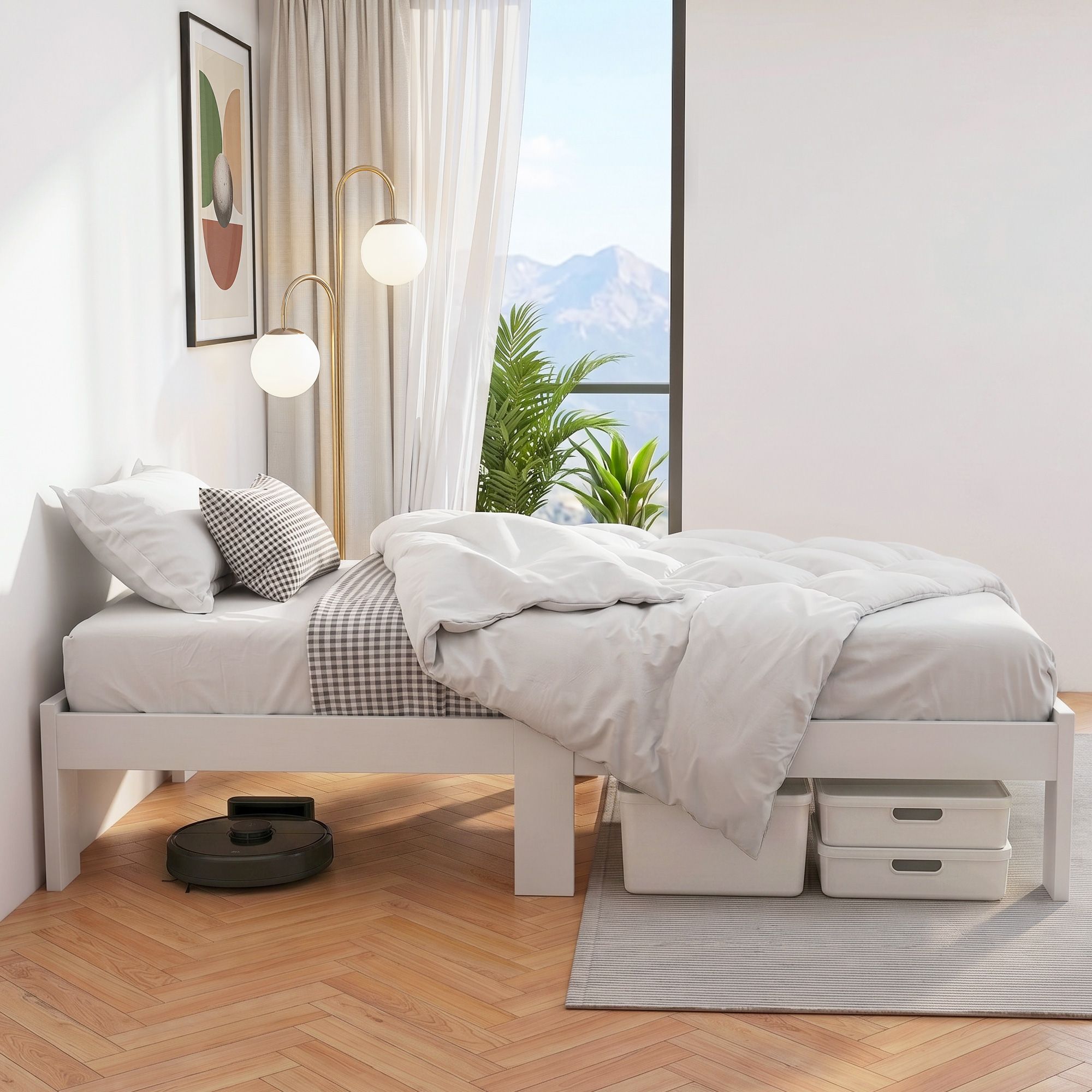 Artiss Bed Frame King Single Size Wooden White JADE WBED-F-BASE-JADE-KS