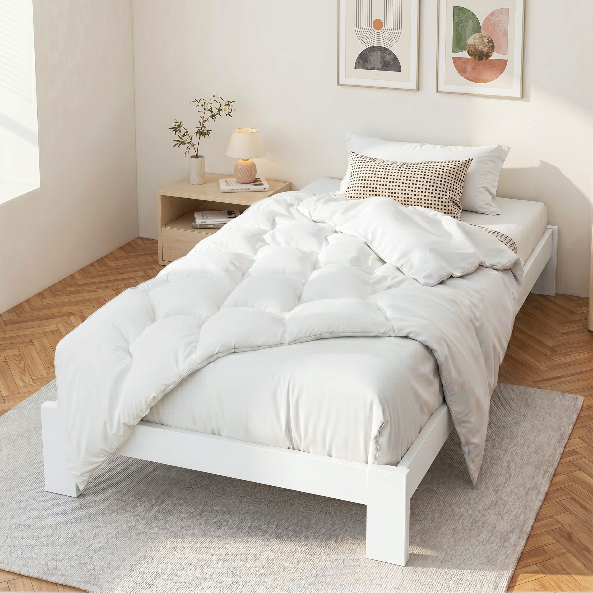 Artiss Bed Frame King Single Size Wooden White JADE WBED-F-BASE-JADE-KS