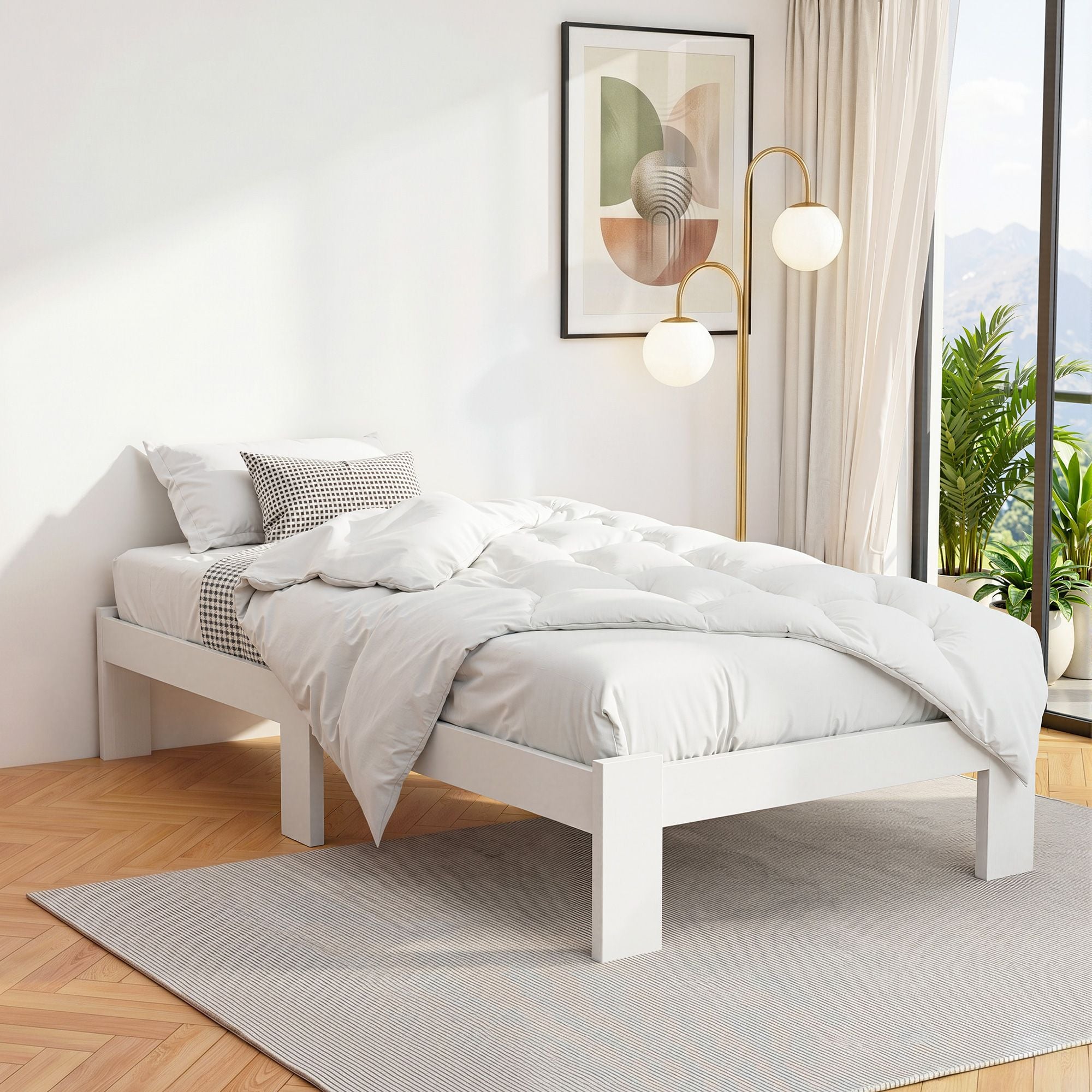 Artiss Bed Frame King Single Size Wooden White JADE WBED-F-BASE-JADE-KS