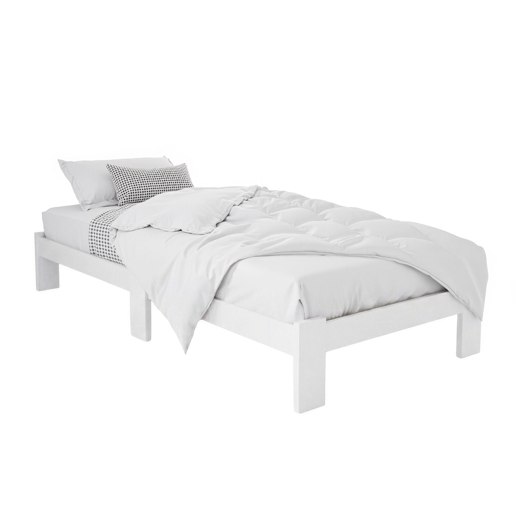 Artiss Bed Frame Single Size Wooden White JADE WBED-F-BASE-JADE-S