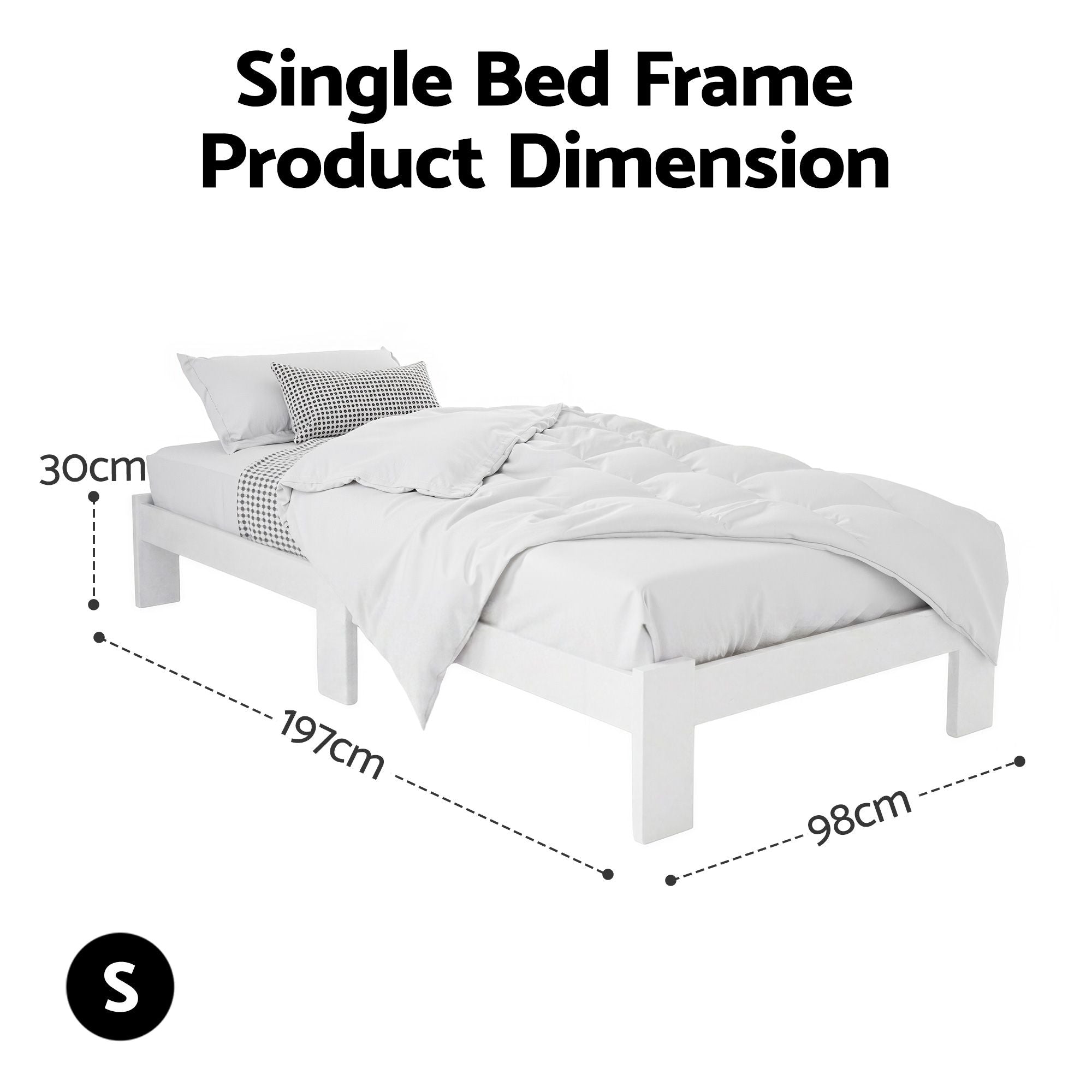 Artiss Bed Frame Single Size Wooden White JADE WBED-F-BASE-JADE-S