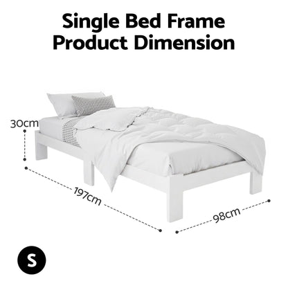 Artiss Bed Frame Single Size Wooden White JADE WBED-F-BASE-JADE-S