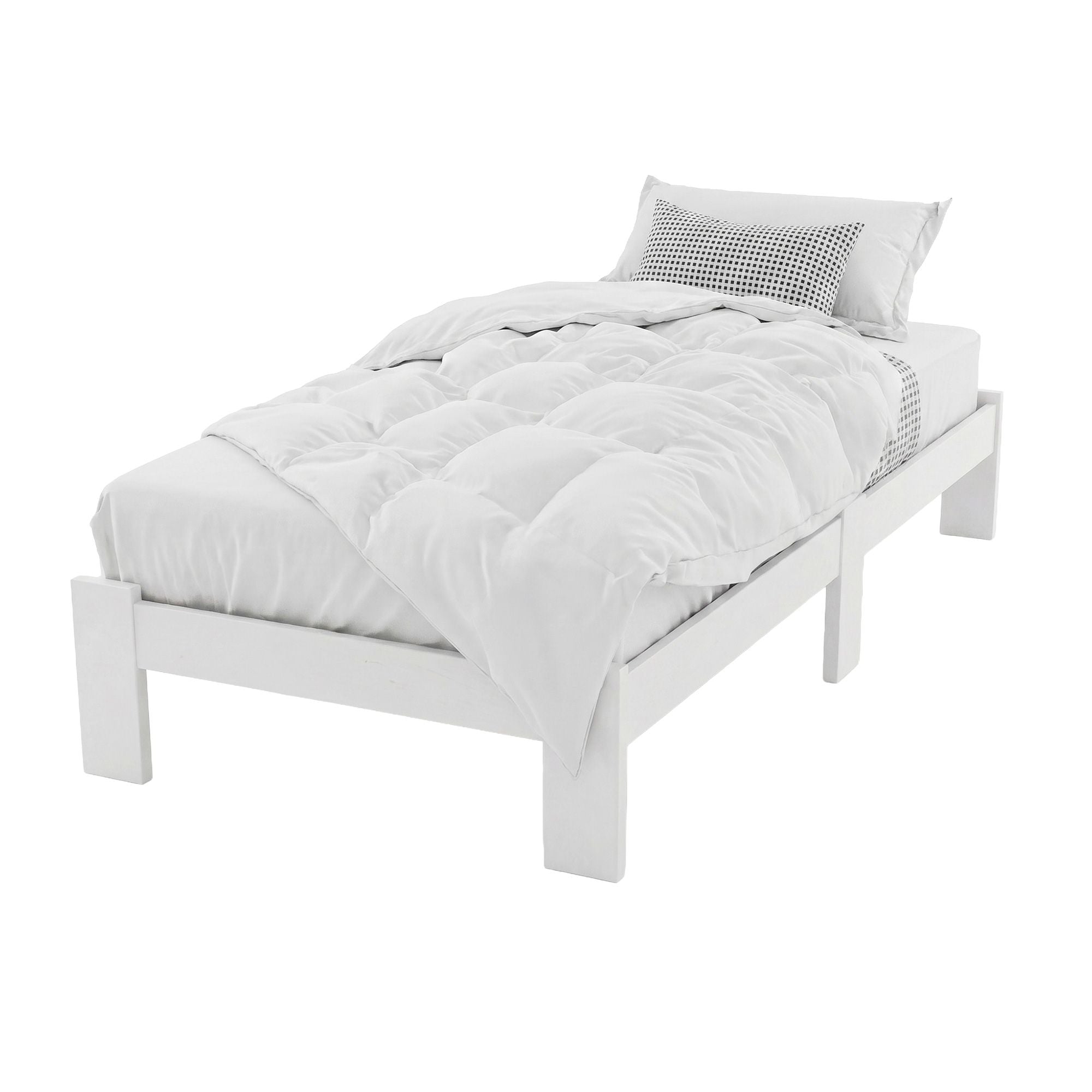 Artiss Bed Frame Single Size Wooden White JADE WBED-F-BASE-JADE-S