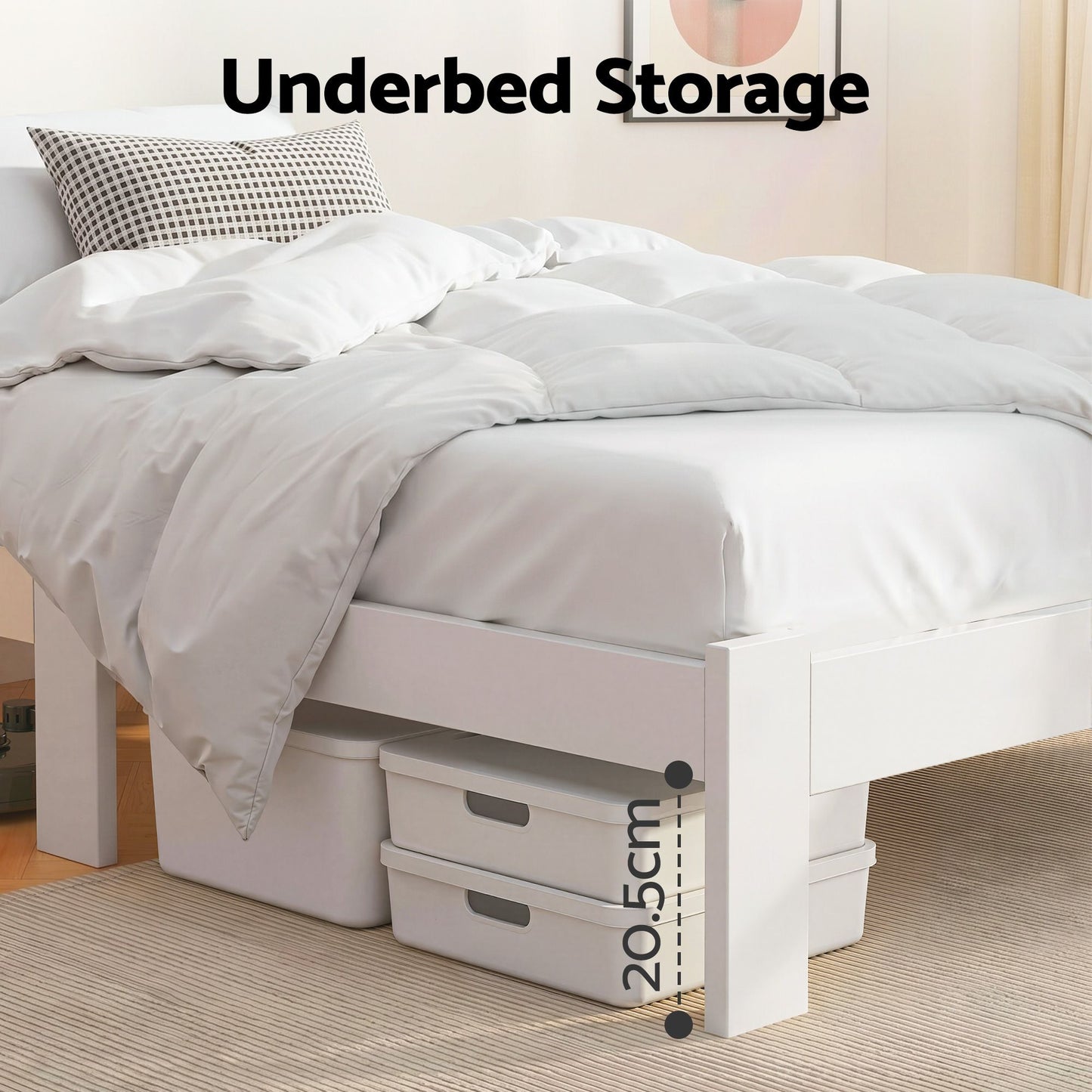 Artiss Bed Frame Single Size Wooden White JADE WBED-F-BASE-JADE-S