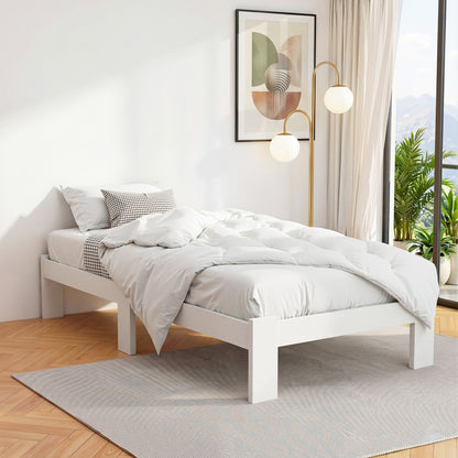 Artiss Bed Frame Single Size Wooden White JADE WBED-F-BASE-JADE-S