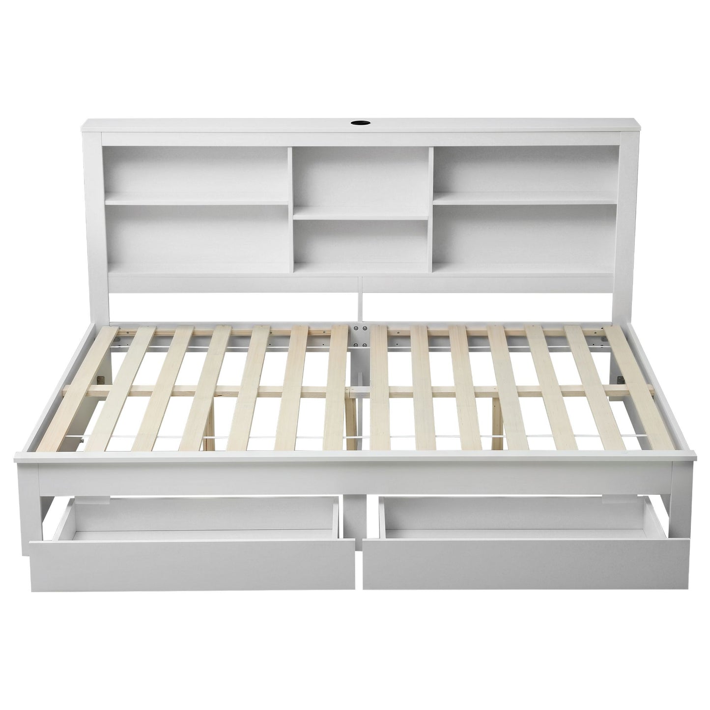 Artiss Noise-Free White Farmhouse Solid Wood Double Platform Bed Frame with Storage Headboard, Charging WBED-F-BSHELF-D-WH-ABC