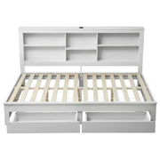 Artiss Noise-Free White Farmhouse Solid Wood Double Platform Bed Frame with Storage Headboard, Charging WBED-F-BSHELF-D-WH-ABC