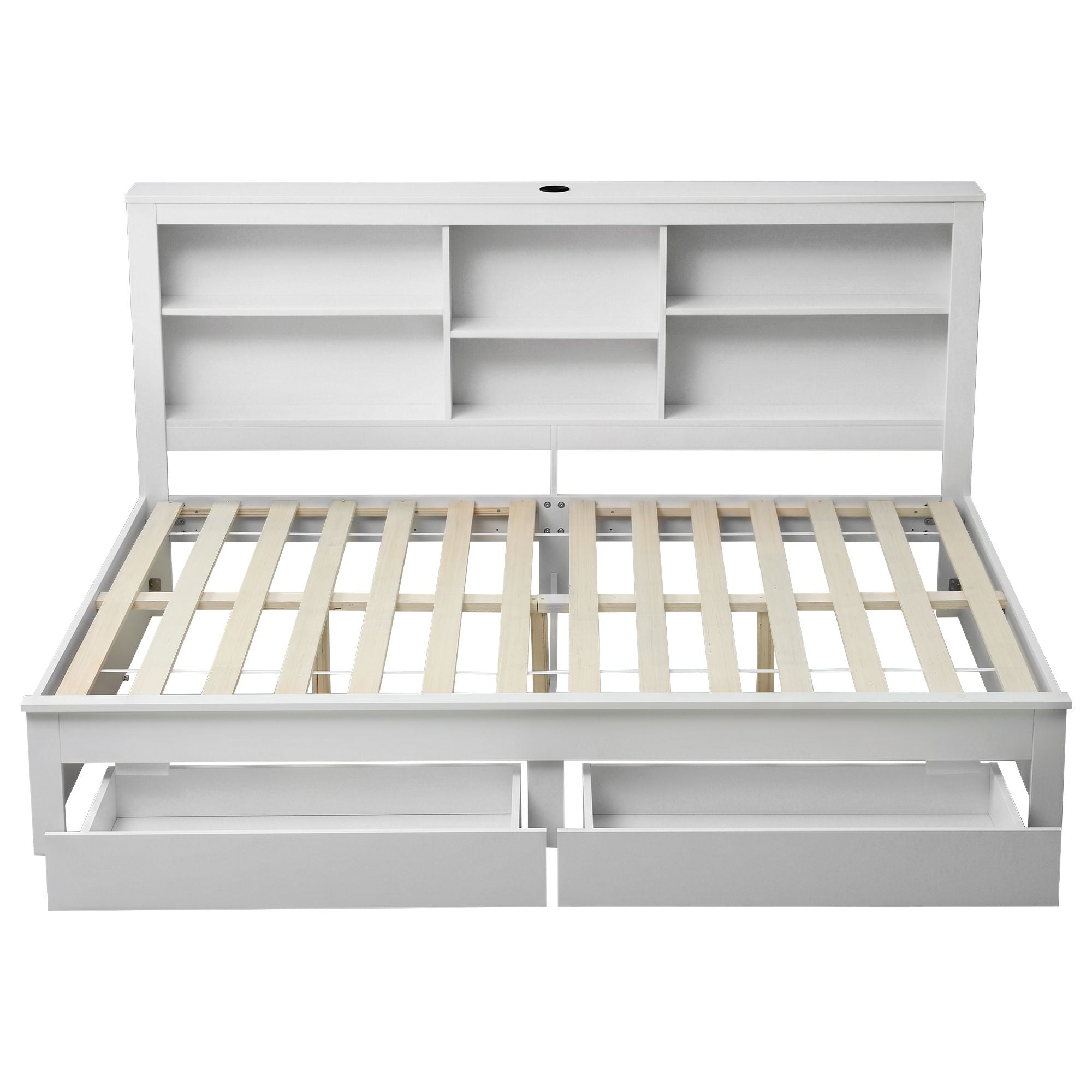 Artiss Noise-Free White Farmhouse Solid Wood Double Platform Bed Frame with Storage Headboard, Charging WBED-F-BSHELF-D-WH-ABC