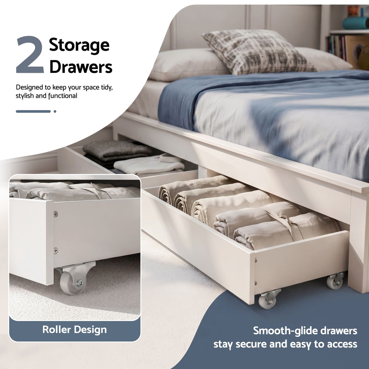 Artiss Noise-Free White Farmhouse Solid Wood Double Platform Bed Frame with Storage Headboard, Charging WBED-F-BSHELF-D-WH-ABC