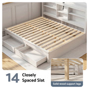 Artiss Noise-Free White Farmhouse Solid Wood Double Platform Bed Frame with Storage Headboard, Charging WBED-F-BSHELF-D-WH-ABC