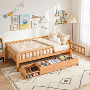 Artiss Kids Single Bed Frame with 3 Storage Drawer Montessori Bed for Toddler Natural WBED-F-CUBIO-S-WD-AB