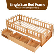 Artiss Kids Single Bed Frame with 3 Storage Drawer Montessori Bed for Toddler Natural WBED-F-CUBIO-S-WD-AB
