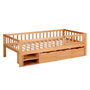Artiss Kids Single Bed Frame with 3 Storage Drawer Montessori Bed for Toddler Natural WBED-F-CUBIO-S-WD-AB