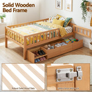 Artiss Kids Single Bed Frame with 3 Storage Drawer Montessori Bed for Toddler Natural WBED-F-CUBIO-S-WD-AB