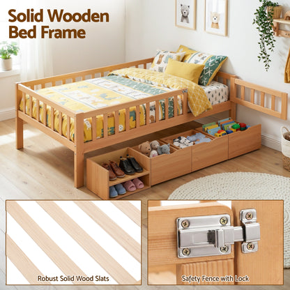 Artiss Kids Single Bed Frame with 3 Storage Drawer Montessori Bed for Toddler Natural WBED-F-CUBIO-S-WD-AB