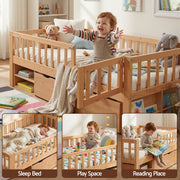 Artiss Kids Single Bed Frame with 3 Storage Drawer Montessori Bed for Toddler Natural WBED-F-CUBIO-S-WD-AB