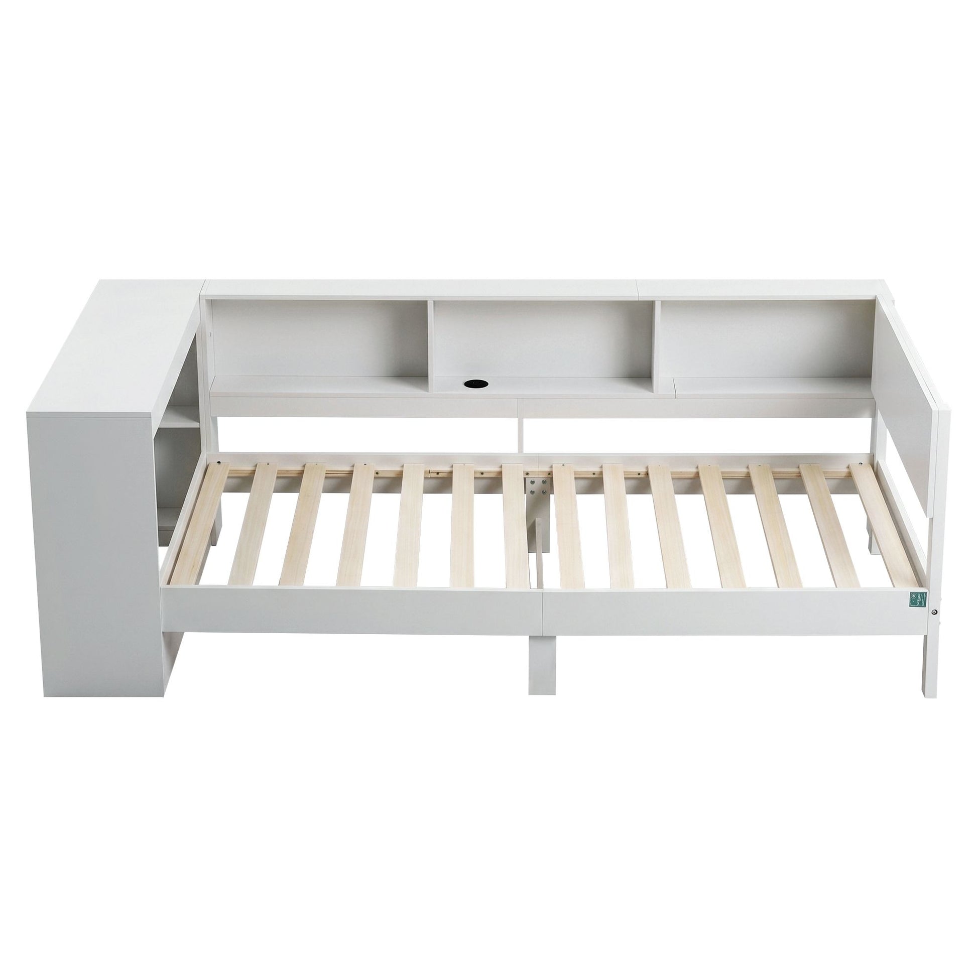 Artiss White Single Solid Wood Corner Platform Bed Frame with Built-in Desk, Storage Shelves and USB-C WBED-F-DESK-S-WH-AB