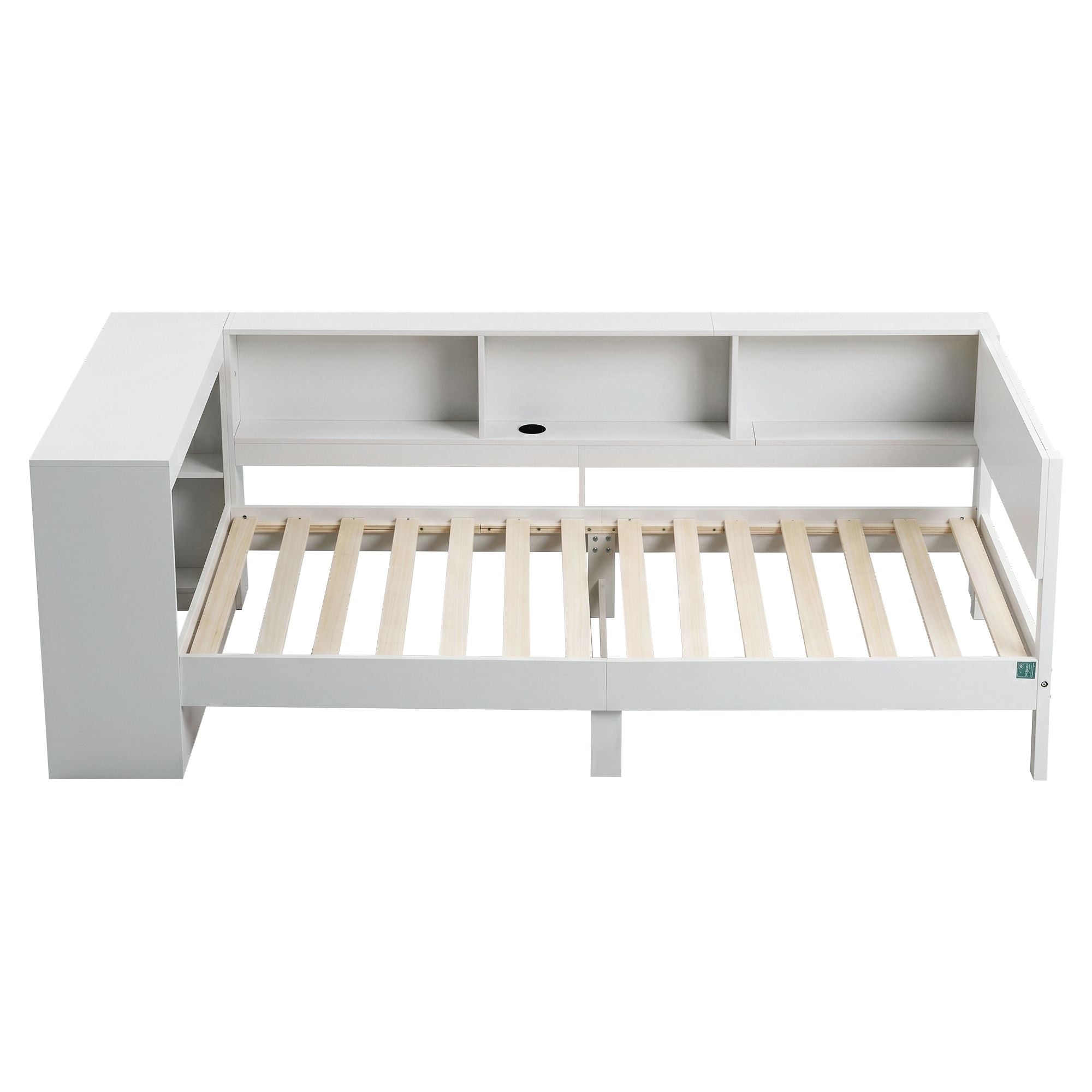 Artiss White Single Solid Wood Corner Platform Bed Frame with Built-in Desk, Storage Shelves and USB-C WBED-F-DESK-S-WH-AB