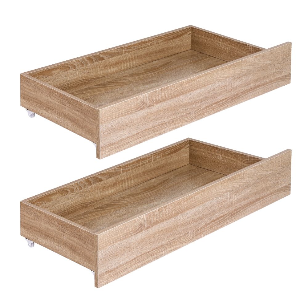 Artiss 2pcs Under Bed Storage with Wheels Rolling Wooden Drawers King Single & Queen WBED-F-DRAW-OAT-KSQ-WD-X2