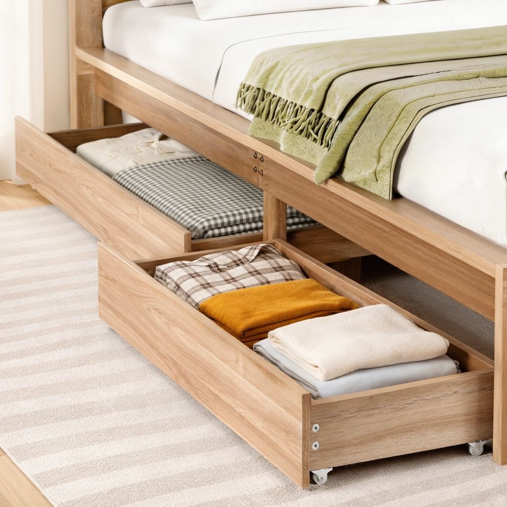 Artiss 2pcs Under Bed Storage with Wheels Rolling Wooden Drawers King Single & Queen WBED-F-DRAW-OAT-KSQ-WD-X2
