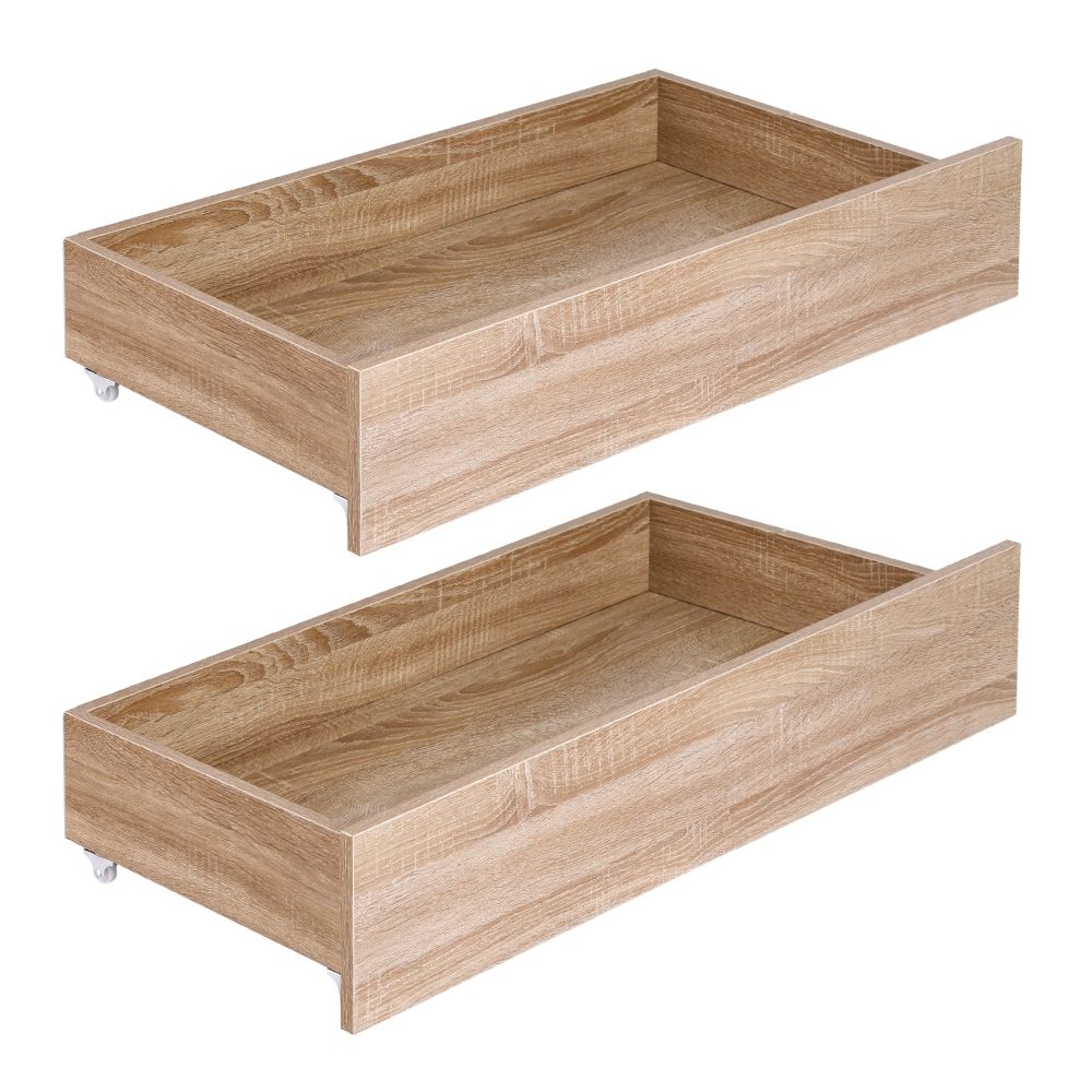 Artiss 2pcs Under Bed Storage with Wheels Rolling Wooden Drawers Single & Double WBED-F-DRAW-OAT-SD-WD-X2