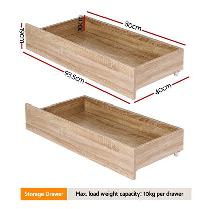 Artiss 2pcs Under Bed Storage with Wheels Rolling Wooden Drawers Single & Double WBED-F-DRAW-OAT-SD-WD-X2