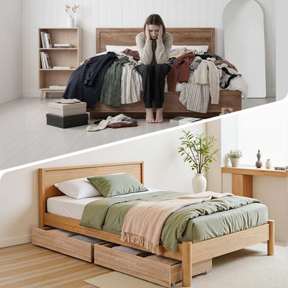 Artiss 2pcs Under Bed Storage with Wheels Rolling Wooden Drawers Single & Double WBED-F-DRAW-OAT-SD-WD-X2