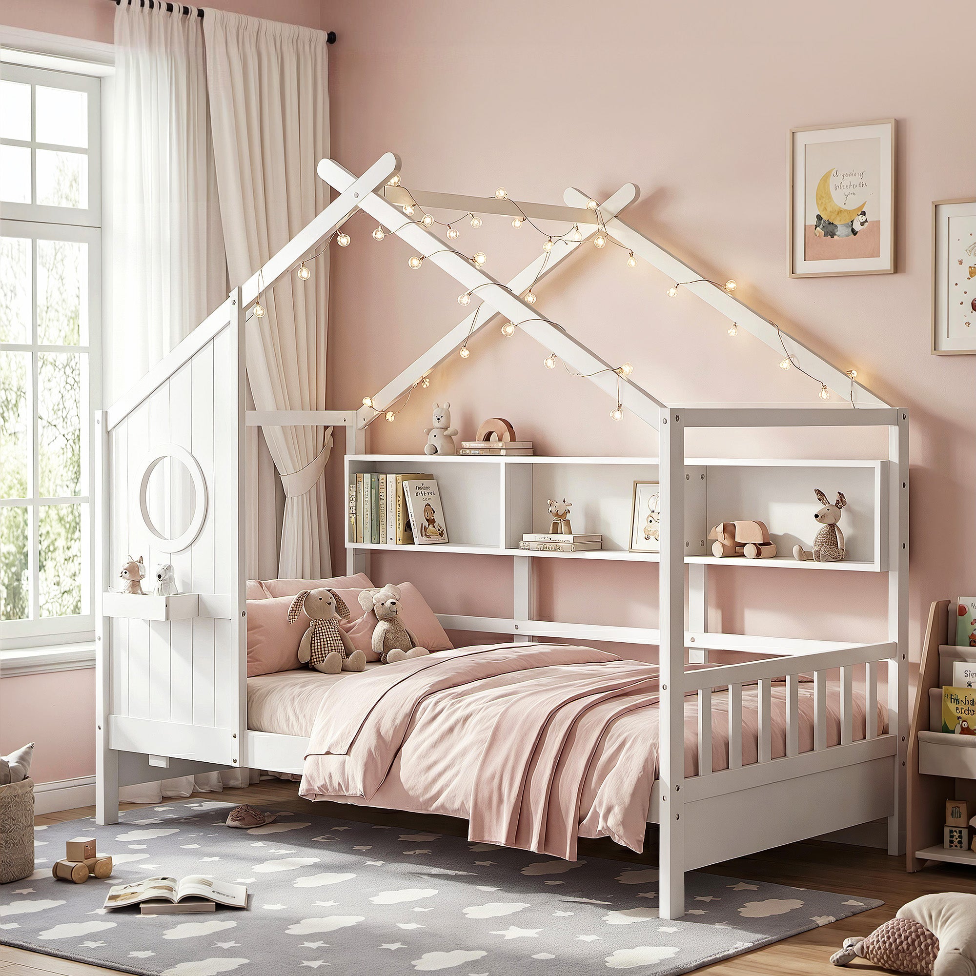 Artiss Kids Single Bed Frame House Bed Solid Wood Montessori Bed for Toddler White WBED-F-DREGO-S-WH-AB