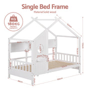 Artiss Kids Single Bed Frame House Bed Solid Wood Montessori Bed for Toddler White WBED-F-DREGO-S-WH-AB