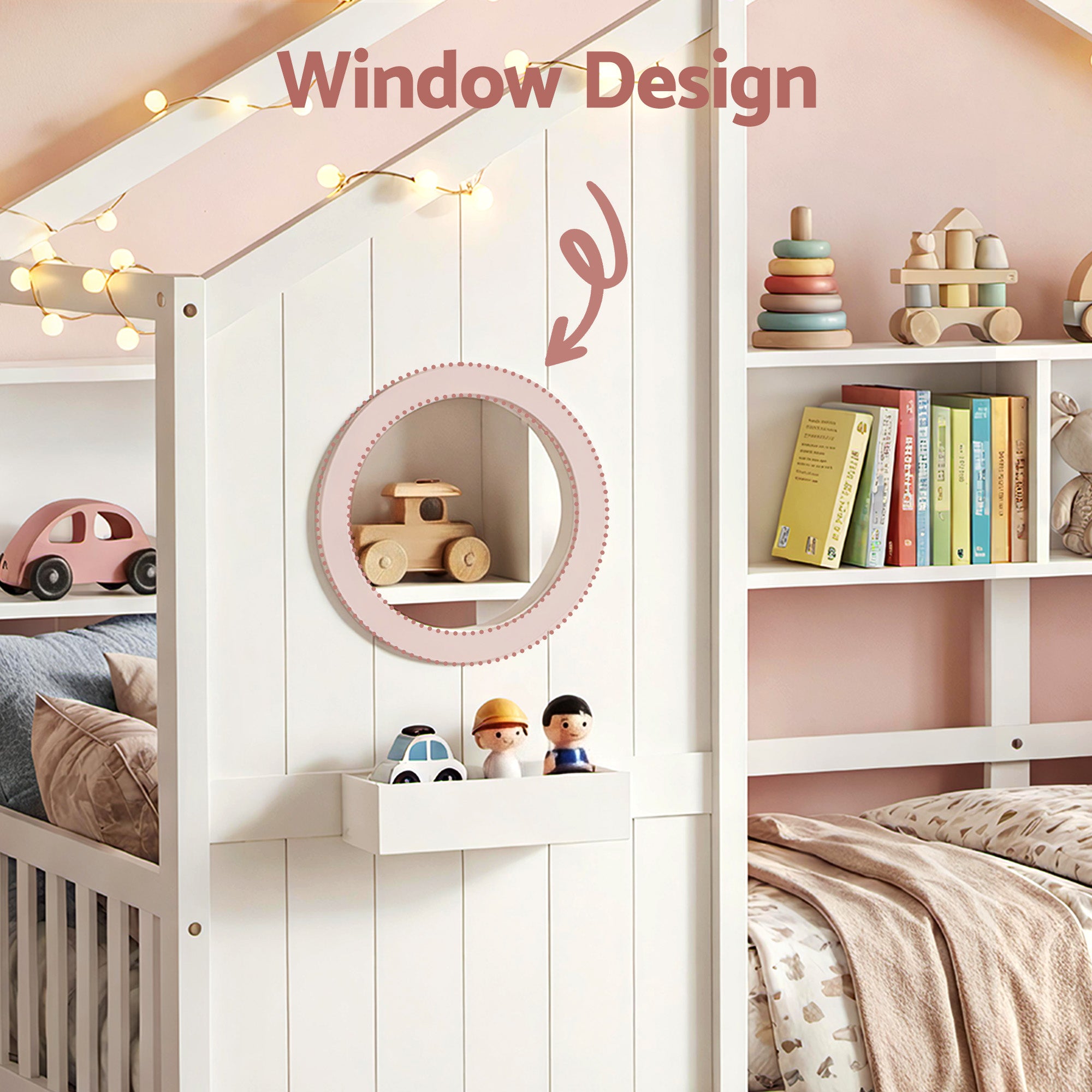 Artiss Kids Single Bed Frame House Bed Solid Wood Montessori Bed for Toddler White WBED-F-DREGO-S-WH-AB