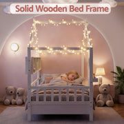 Artiss Kids Single Bed Frame House Bed Solid Wood Montessori Bed for Toddler White WBED-F-DREGO-S-WH-AB