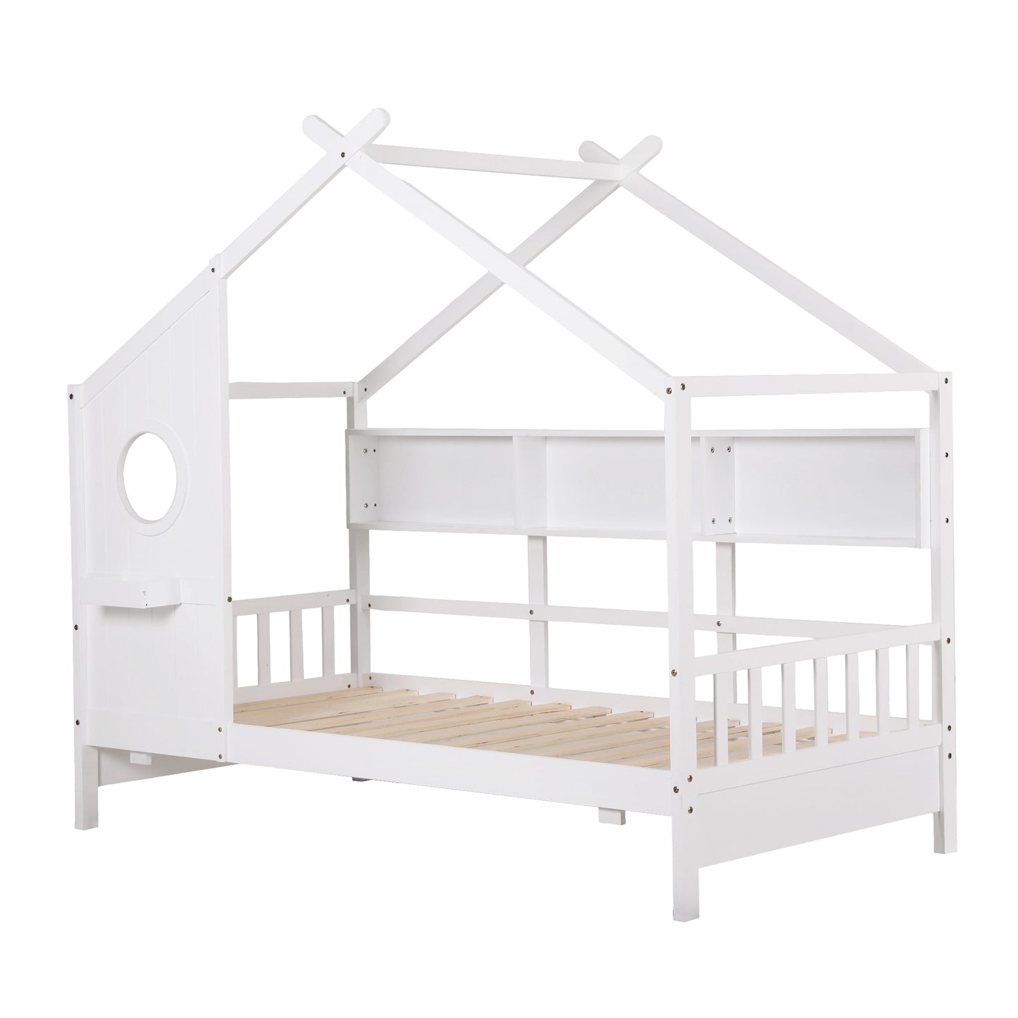 Artiss Kids Single Bed Frame House Bed Solid Wood Montessori Bed for Toddler White WBED-F-DREGO-S-WH-AB