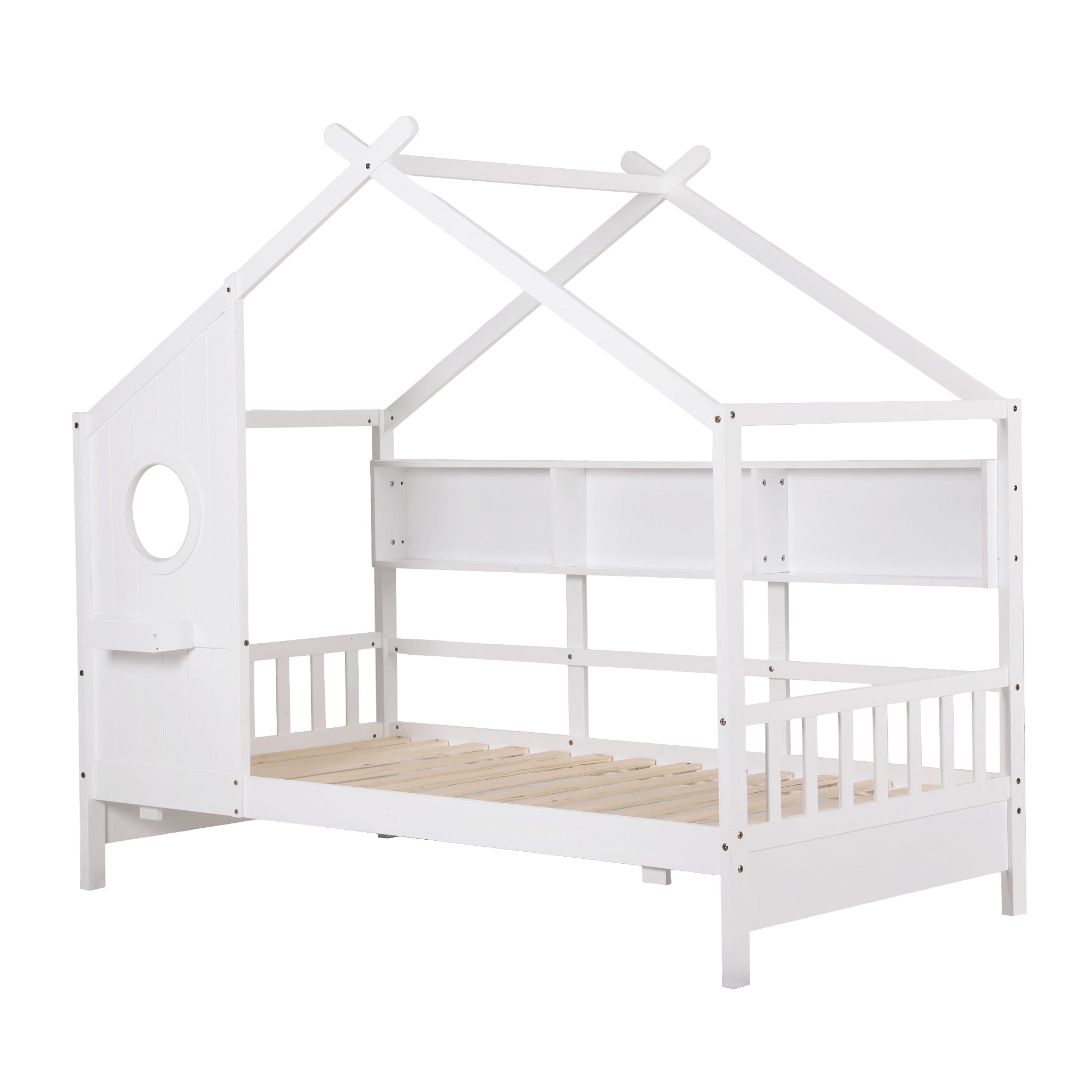 Artiss Kids Single Bed Frame House Bed Solid Wood Montessori Bed for Toddler White WBED-F-DREGO-S-WH-AB