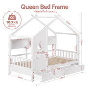 Artiss Kids Single Bed Frame with 3 Storage Bookcase & 2 Drawers House Bed Solid Wood Montessori Bed Easy WBED-F-DREGO-S-WH-DRAW