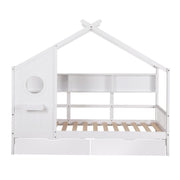 Artiss Kids Single Bed Frame with 3 Storage Bookcase & 2 Drawers House Bed Solid Wood Montessori Bed Easy WBED-F-DREGO-S-WH-DRAW